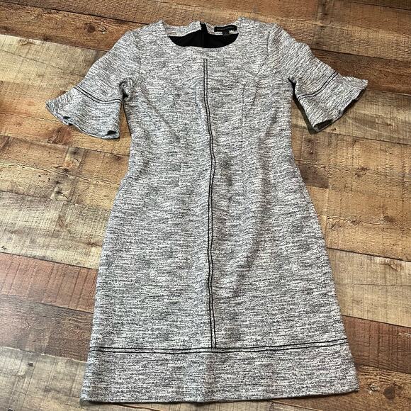Banana Republic | Women's Black Cream Snow Leopard Back Zip Career Dress Sz 4 - Picture 1 of 4